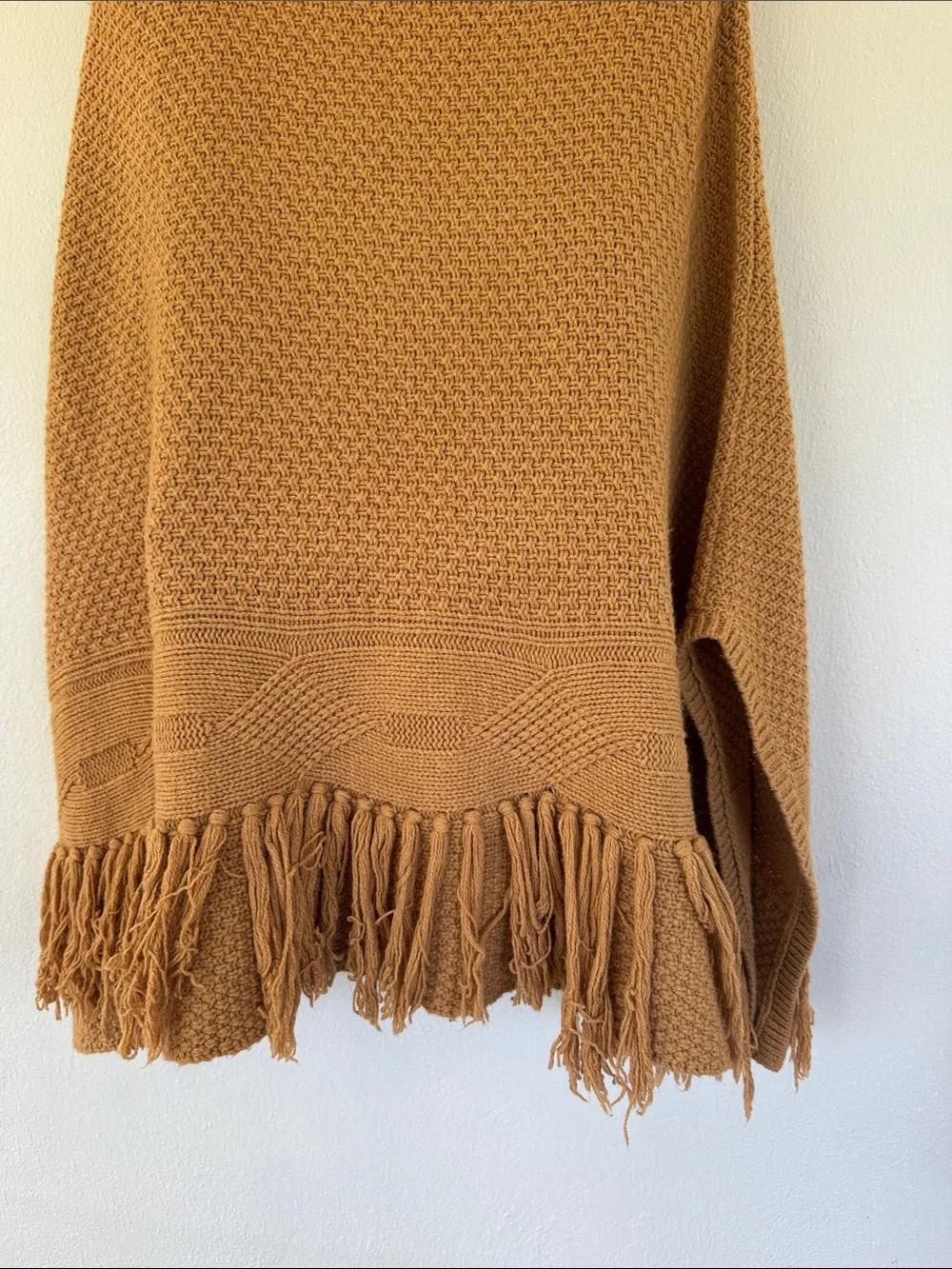 Coldwater Creek brown wool blend tassel fringe poncho sweater one size